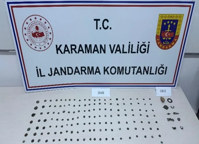 Karaman’da Jandarma Uygulamalarında Tarihi Sikke ve Uyuşturucu Ele Geçirildi